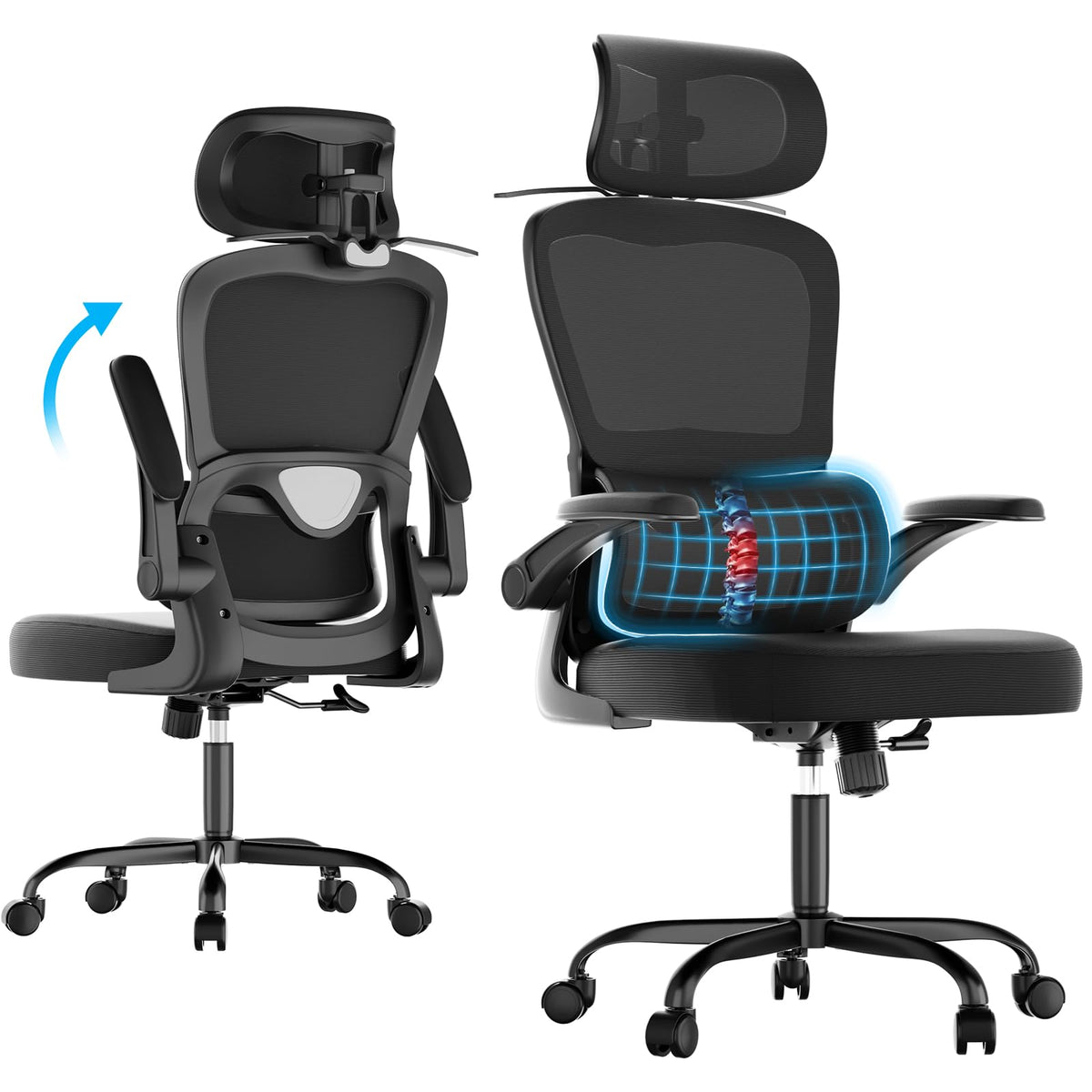 Farini Ergonomic Office Chair with Clothes Rack, Adjustable Headrest, Armrests, Wheels, Black