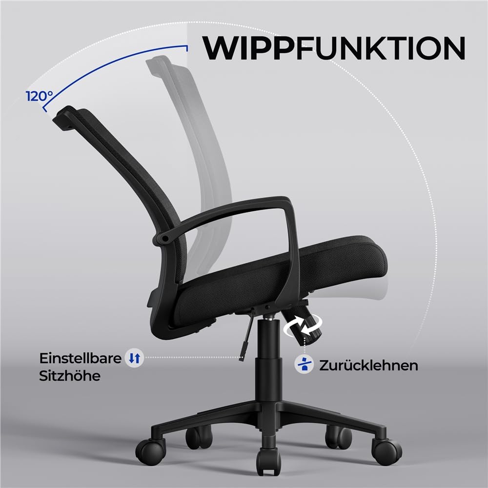 Yaheetech Bürostuhl Ergonomisch mit Netzbespannung Atmungsaktiv, Schwarz