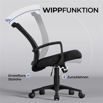 Yaheetech Bürostuhl Ergonomisch mit Netzbespannung Atmungsaktiv, Schwarz
