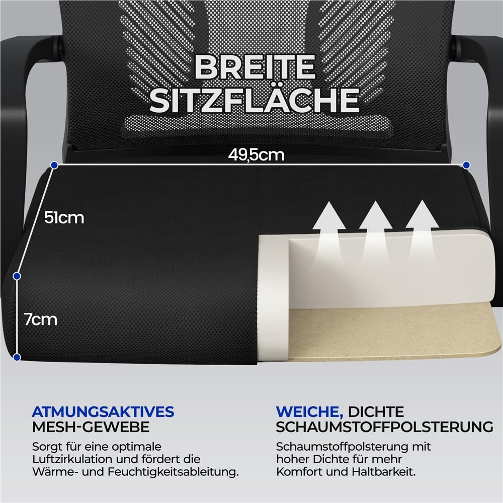 Yaheetech Bürostuhl Ergonomisch mit Netzbespannung Atmungsaktiv, Schwarz