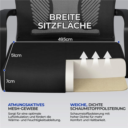 Yaheetech Bürostuhl Ergonomisch mit Netzbespannung Atmungsaktiv, Schwarz