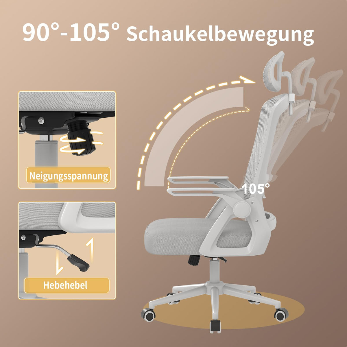 rattantree Schreibtischstuhl Ergonomischer Grau für Zuhause Büro
