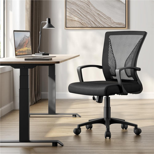 Yaheetech Bürostuhl Ergonomisch mit Netzbespannung Atmungsaktiv, Schwarz