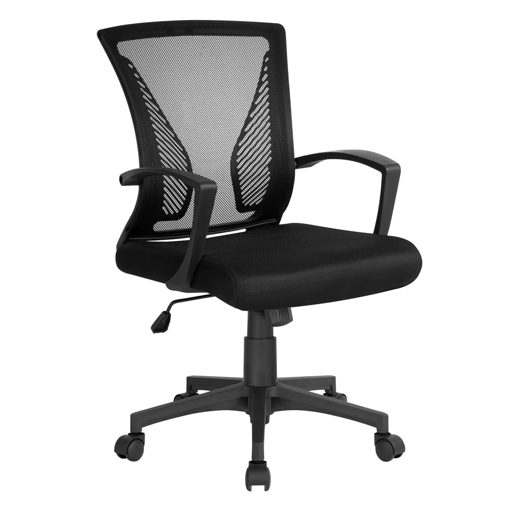 Yaheetech Bürostuhl Ergonomisch mit Netzbespannung Atmungsaktiv, Schwarz