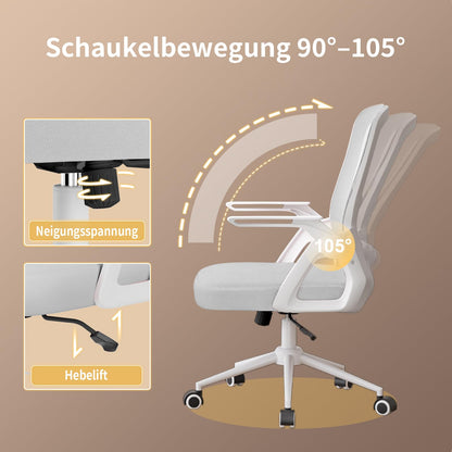 naspaluro Bürostuhl Ergonomisch mit Hochklappbare Armlehnen Grau