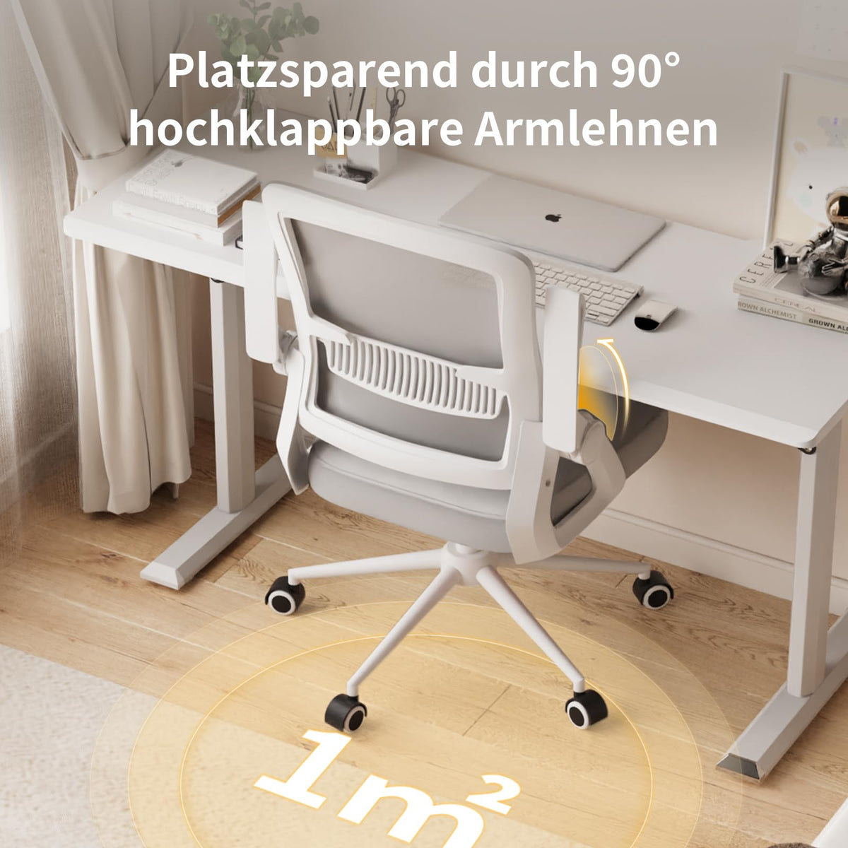 naspaluro Bürostuhl Ergonomisch mit Hochklappbare Armlehnen Grau