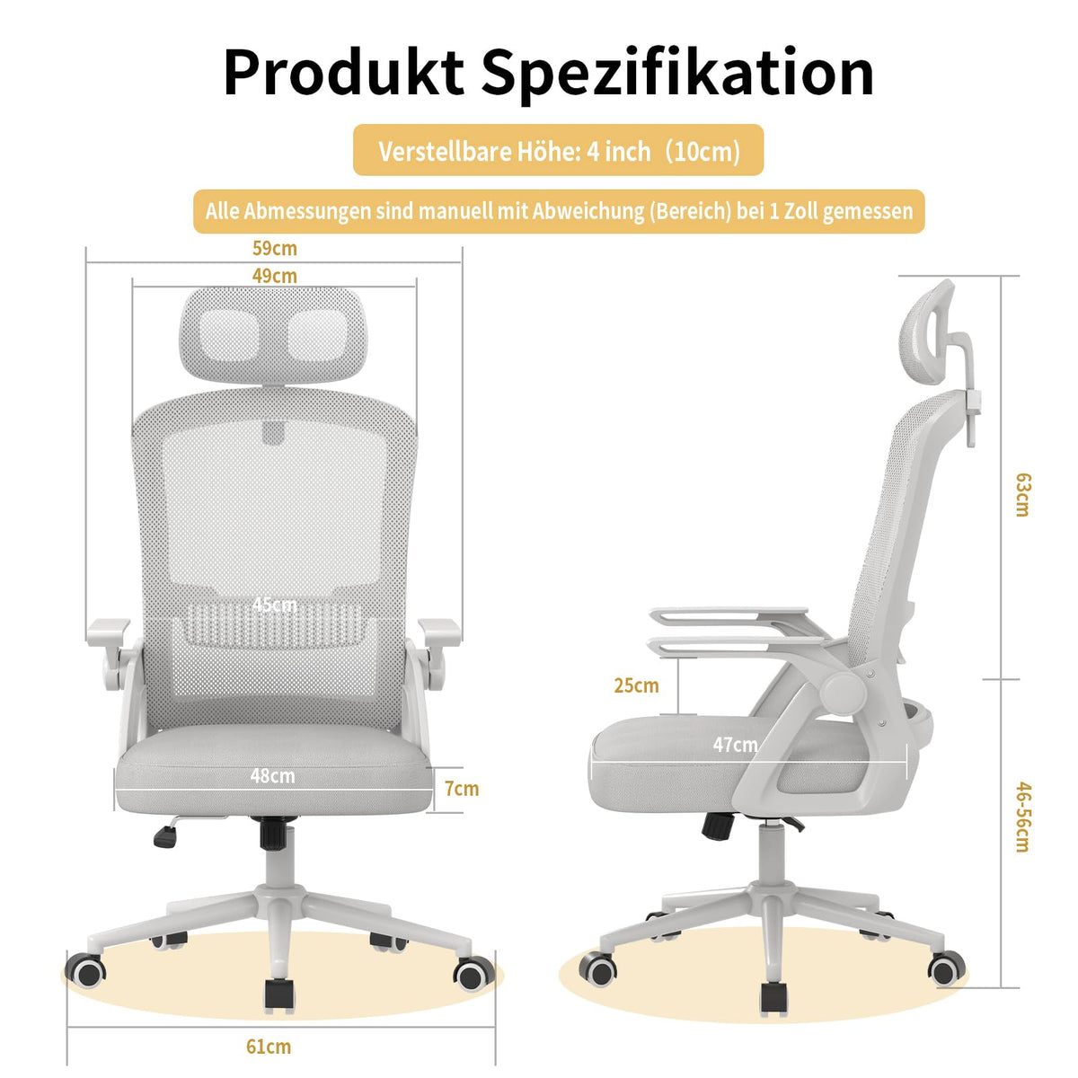 rattantree Schreibtischstuhl Ergonomischer Grau für Zuhause Büro