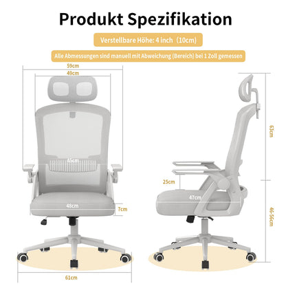 rattantree Schreibtischstuhl Ergonomischer Grau für Zuhause Büro