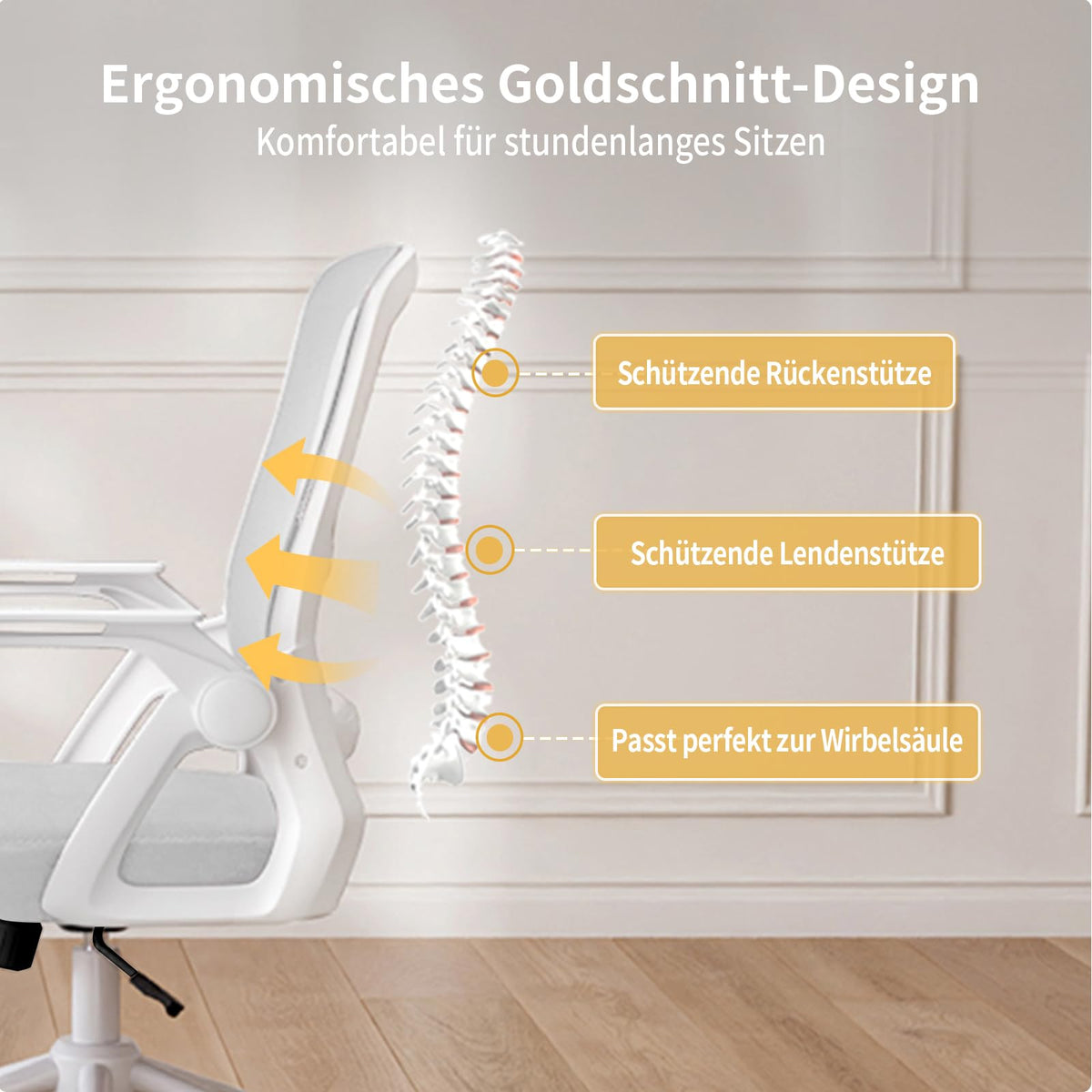 naspaluro Bürostuhl Ergonomisch mit Hochklappbare Armlehnen Grau
