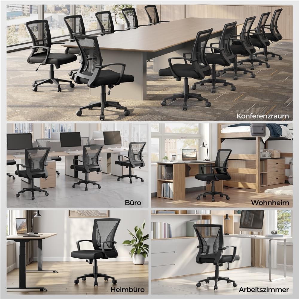 Yaheetech Bürostuhl Ergonomisch mit Netzbespannung Atmungsaktiv, Schwarz