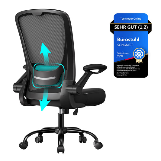 SONGMICS Ergonomischer Bürostuhl mit klappbaren Armlehnen, höhenverstellbar