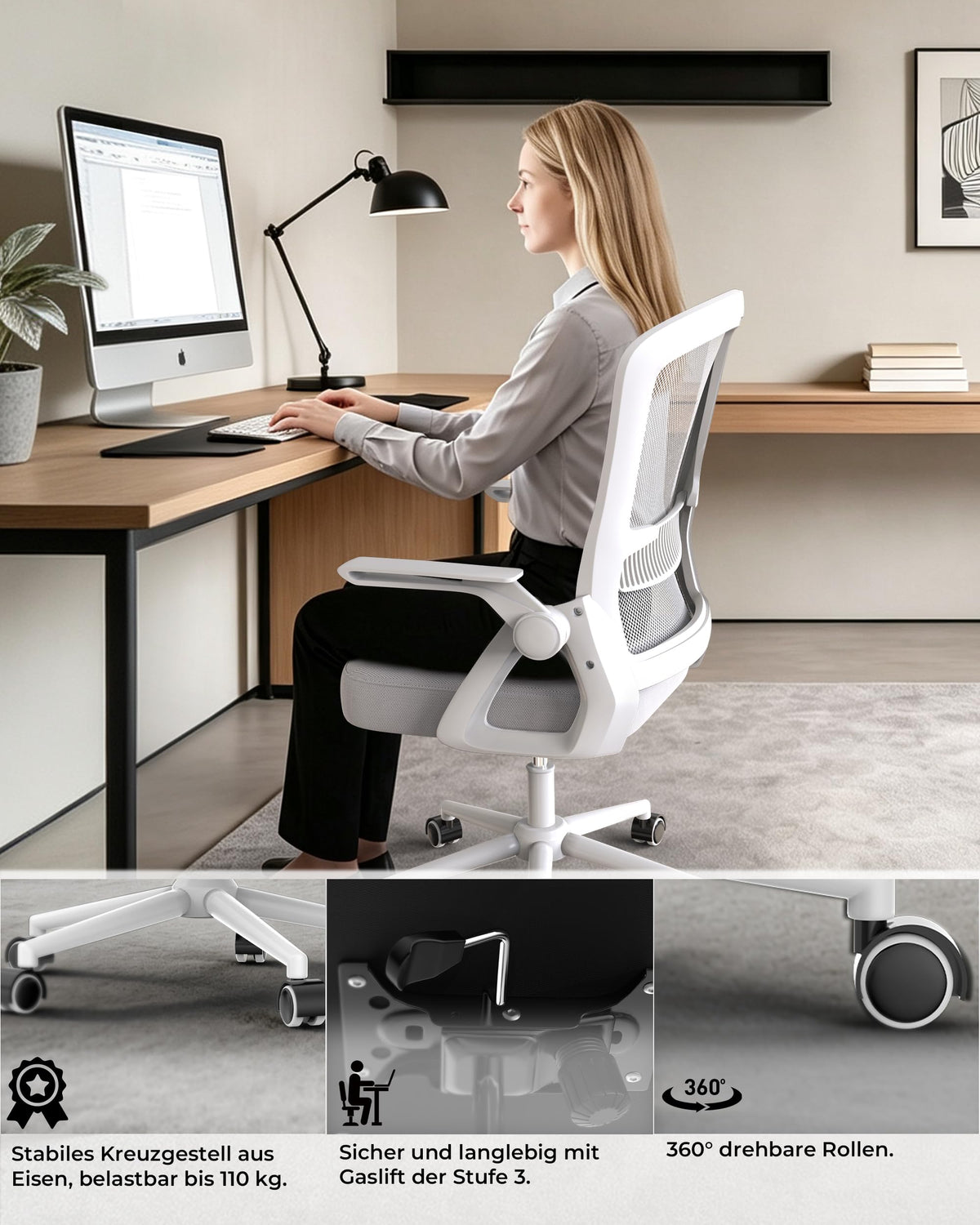 rattantree Schreibtischstuhl Ergonomischer Grau für Zuhause Büro