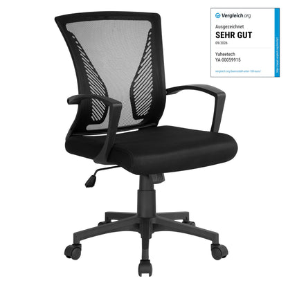 Yaheetech Bürostuhl Ergonomisch mit Netzbespannung Atmungsaktiv, Schwarz