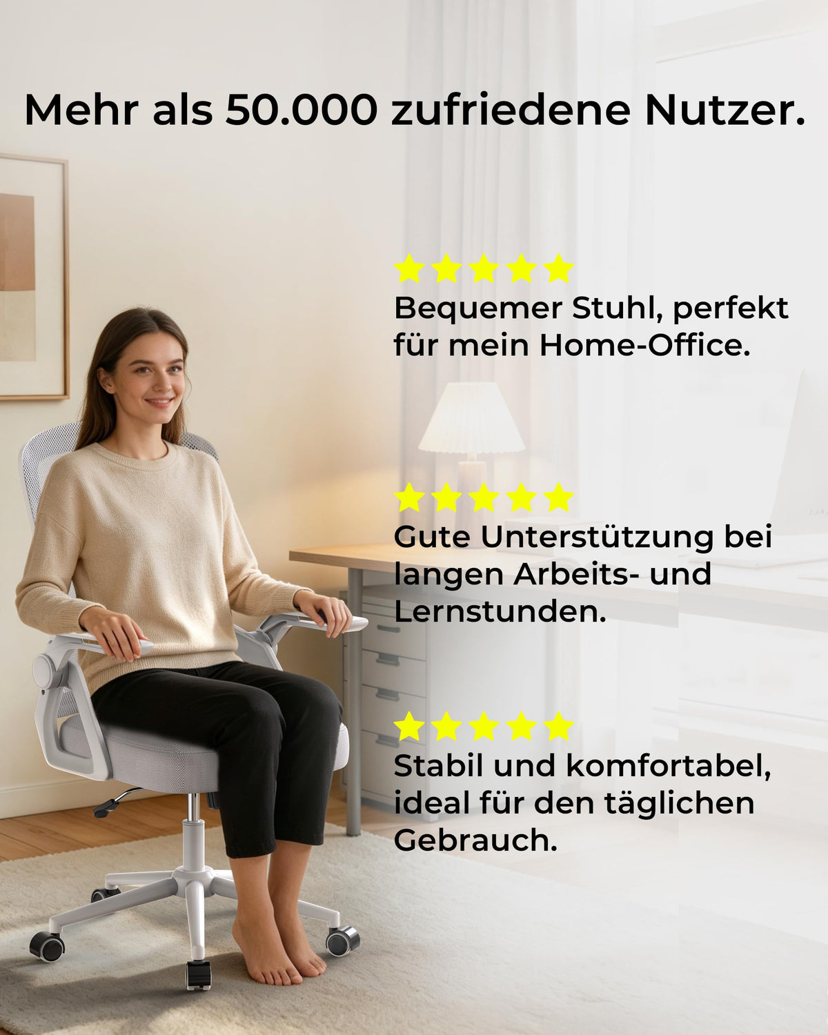 rattantree Schreibtischstuhl Ergonomischer Grau für Zuhause Büro