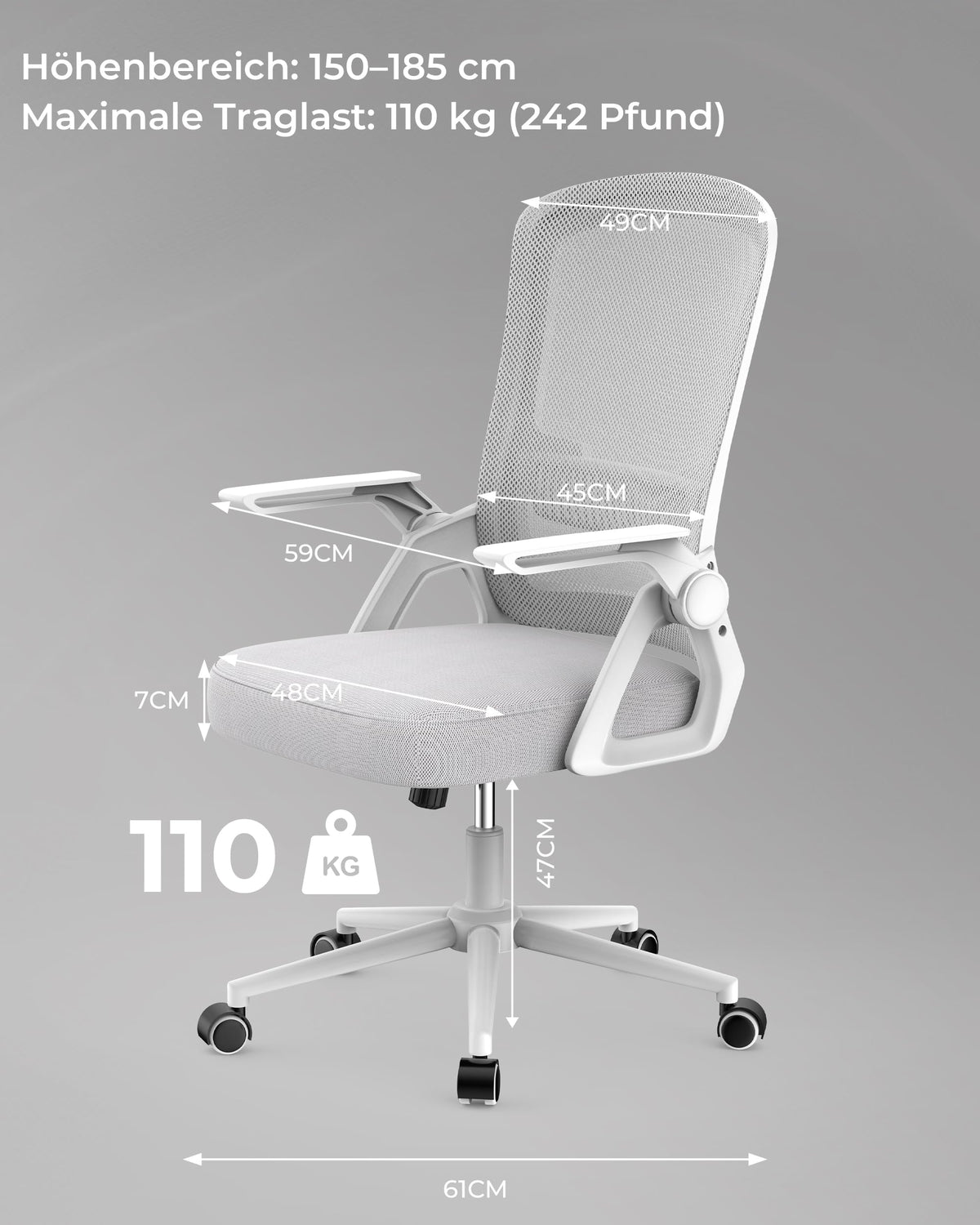 rattantree Schreibtischstuhl Ergonomischer Grau für Zuhause Büro
