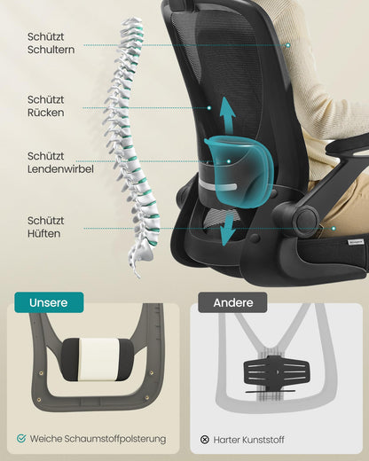 SONGMICS Ergonomischer Bürostuhl mit klappbaren Armlehnen, höhenverstellbar