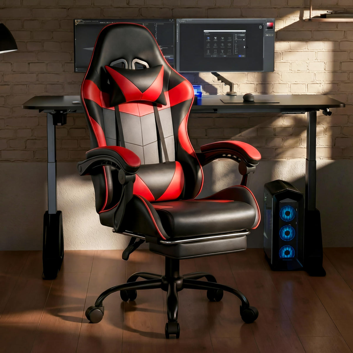 Eduzita Gaming Stuhl Ergonomisch mit Kopfstütze und Fußstütze
