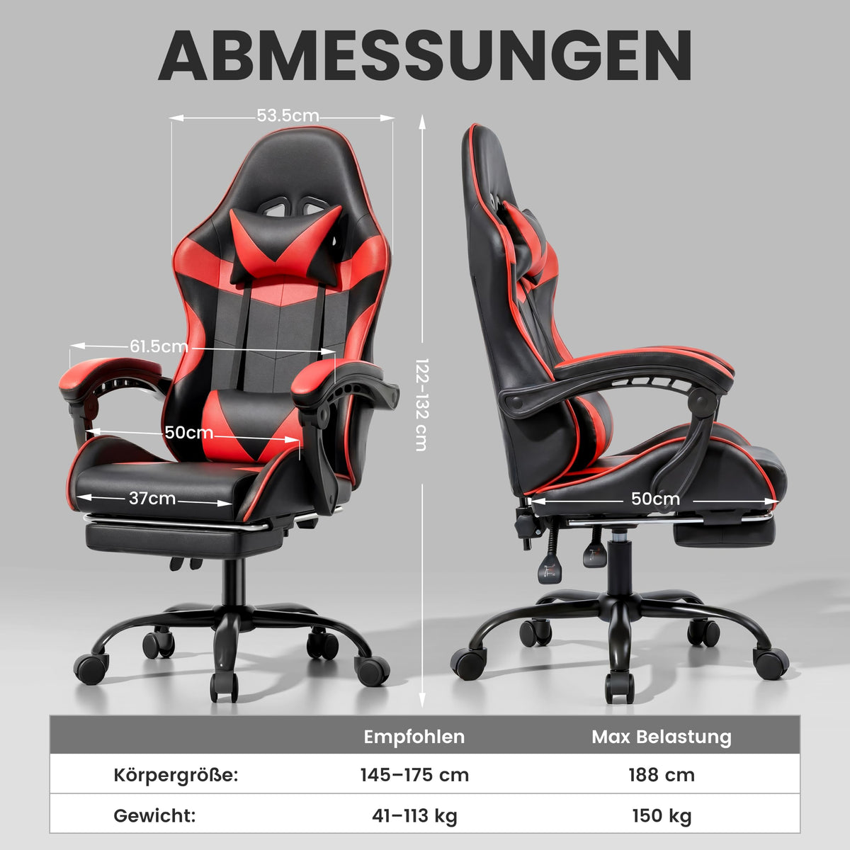 Eduzita Gaming Stuhl Ergonomisch mit Kopfstütze und Fußstütze