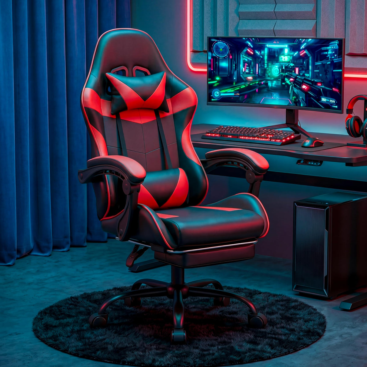Eduzita Gaming Stuhl Ergonomisch mit Kopfstütze und Fußstütze