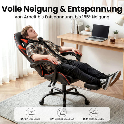 Eduzita Gaming Stuhl Ergonomisch mit Kopfstütze und Fußstütze