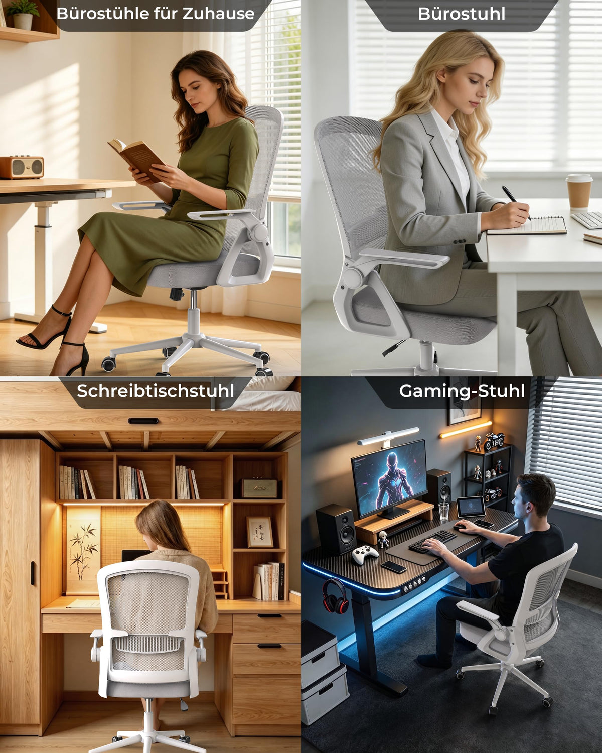 rattantree Schreibtischstuhl Ergonomischer Grau für Zuhause Büro